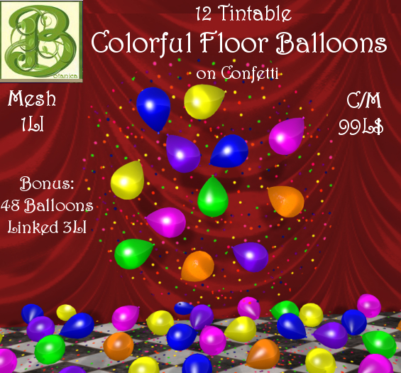 Second Life Marketplace Colorful Floor Balloons on Confetti, 1LI